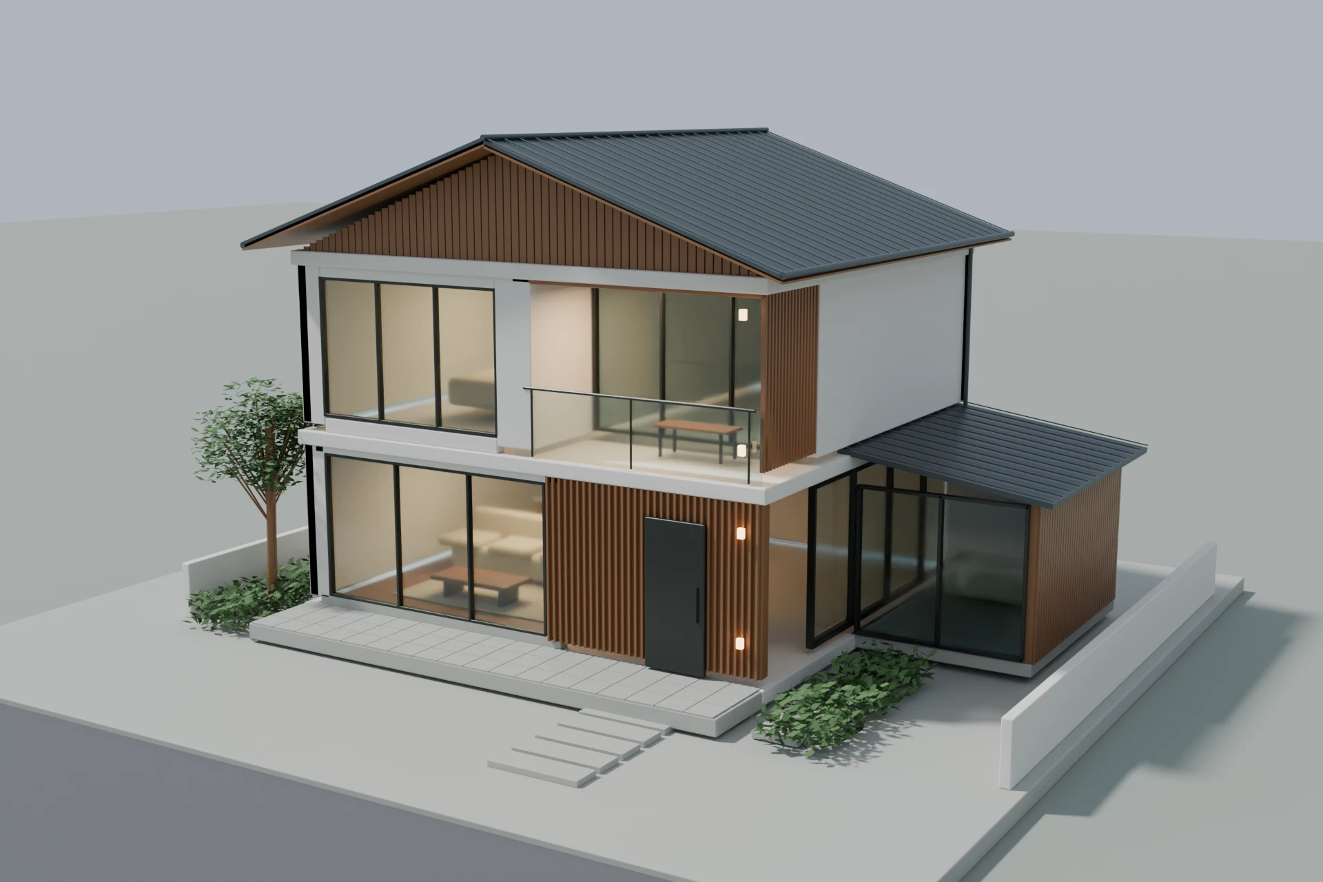モダン住宅の昼景CG